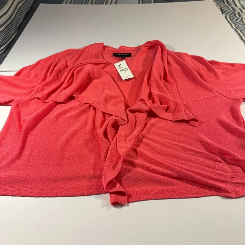 NWT Lane‎ Bryant Open Front Drape Shrug Cardigan Cabo Coral Pink Size 14/16 - Picture 8 of 15